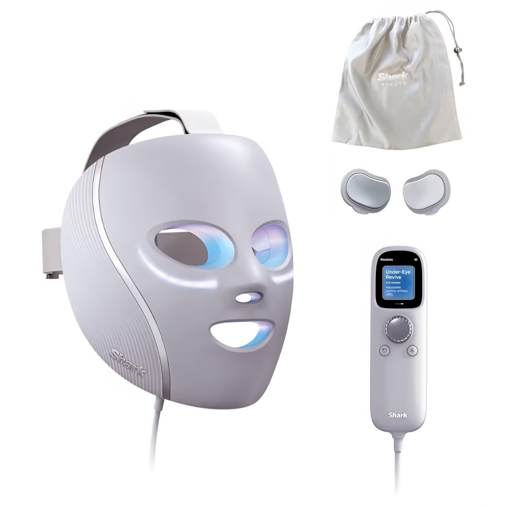 LED arcmaszk, Shark CryoGlow FW312EUPL, fényterápia, hűsítő hatás a szemkörnyékre, öregedésgátló hatás, vörös és kék fény, USB-C tápegység, távirányító, szállítás 7-8 nap