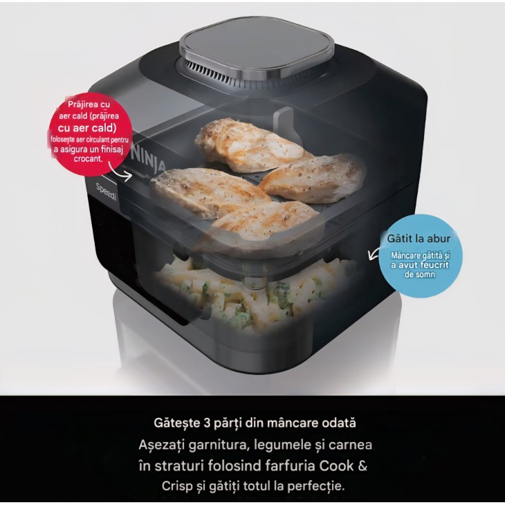 Ninja Speedi ON500EU multifunkciós főző, 12 program, 5,7 l, légkeveréses fritőz, lassú főző, grill, sütés, Speedi gyorséttermi funkció, 1760 W, fekete, szállítási idő 7-8 nap