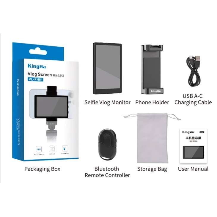 Mini monitor szelfihez és vlogozáshoz, King Ma, mágneses telefontartozék, kompatibilis iPhone, Samsung, Huawei, 1080-as felbontás, 3,5 hüvelykes, bluetooth távirányító