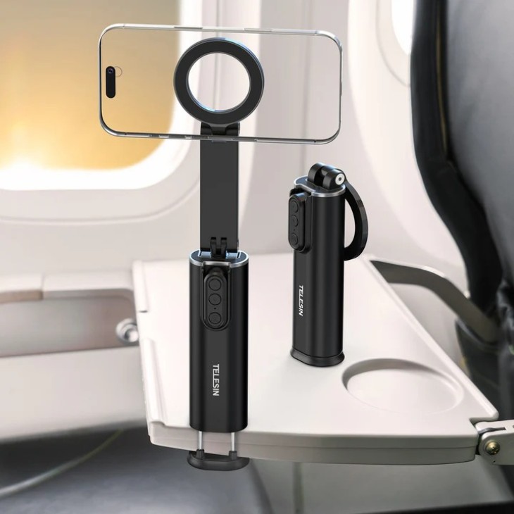 Szelfibot vlogoláshoz, Telesin P1-HSS-02, mágneses tartó iPhone 16,15,14,13,12 készülékekhez, Bluetooth távirányító, fekete