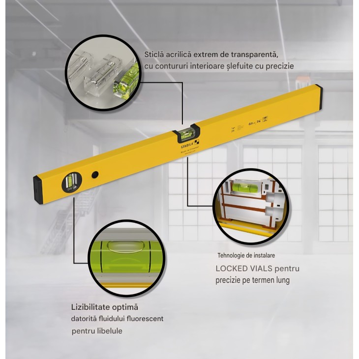3 részes vízmérték készlet STABILA Spirit Level Prime Set 70, 100/60/30 cm, nagy pontosságú, védőkupakokkal, Németországban készült