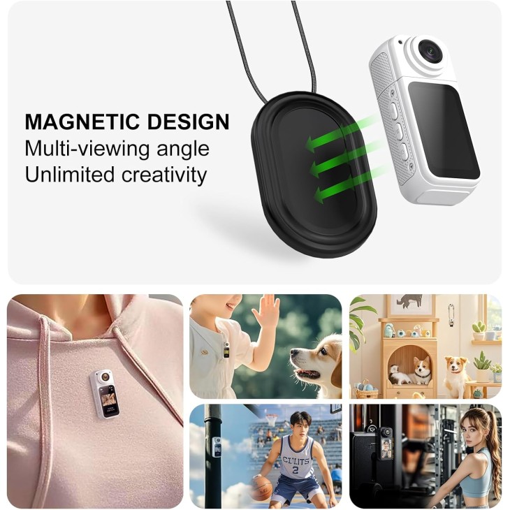 Ultrakompakt sport akciókamera, Anytek S70, 2,7K videó felbontás, széles lencse, mágneses csatlakozó, 64 Gb memória, fehér