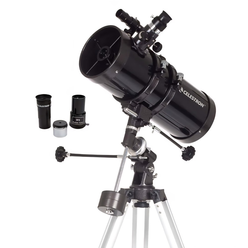 Celestron PowerSeeker 127EQ csillagászati távcső, 127 mm-es Newton-reflektor, German EQ ekvatoriális állvány, alumínium állvány, 3 db Barlow-lencse, tartozékokkal, fekete