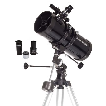 Celestron PowerSeeker 127EQ csillagászati távcső, 127 mm-es Newton-reflektor, German EQ ekvatoriális állvány, alumínium állvány, 3 db Barlow-lencse, tartozékokkal, fekete