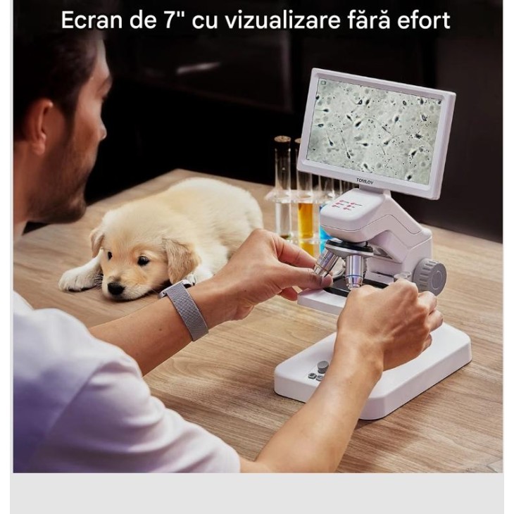 TOMLOV DM301 Pro digitális biológiai mikroszkóp, 3 lencsével, 7"-os IPS LCD képernyővel, akár 1200x-os nagyítással, 8MP kamerával, 1080P videóval, kettős LED megvilágítással, WiFi-vel, USB és HDMI csatlakozóval, szállítás 7-9 nap