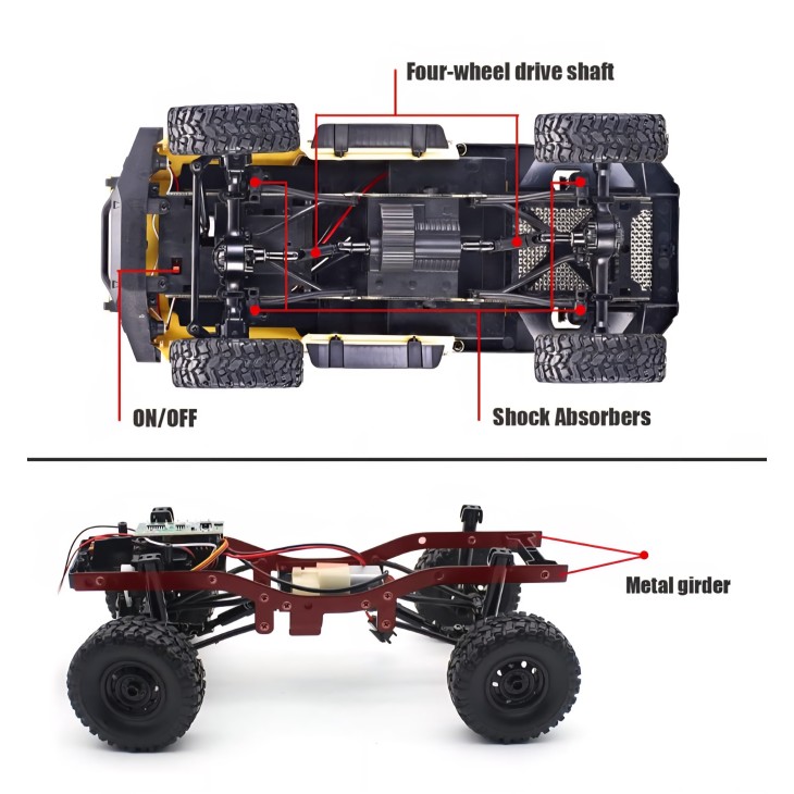RC terepjáró 4WD autó, Mostop MonsterClimb MT02, 1:16 méretarány, teljes méretű távirányító, 2 sebesség- és irányvezérlő elem