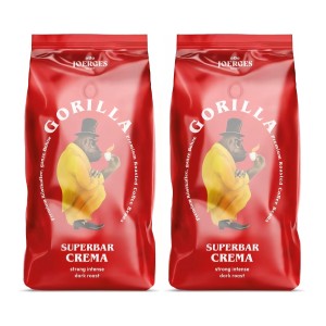 Joerges Gorilla Super Bar Crema kávébabok, 2 x 1 kg, prémium keverék, gazdag krém, intenzív aroma, eszpresszóhoz és tejes italokhoz