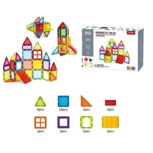 Mágneses építőkészlet, 26 db, Mágneses THD csempe, különböző geometriai formájú pasztell