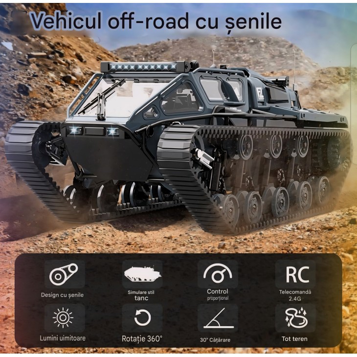 Katonai tank gyerekeknek, Mostop MT01, RC 1/16 nagy sebességű, 4GHz, terepjáró, 360°-os sodródás, 2 elemmel, távirányítóval