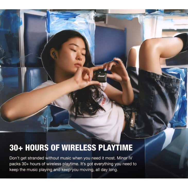 Marshall Minor IV fülhallgató, vezeték nélküli, Bluetooth, 30 órás üzemidő, fekete