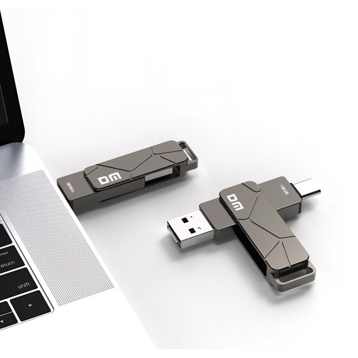 USB Stick, DM PD198, 256 GB kapacitás, kettős USB-C és USB-A csatlakozó, kompatibilis iPhone 17, 16, MacBook Pro, Air és Samsung készülékekkel