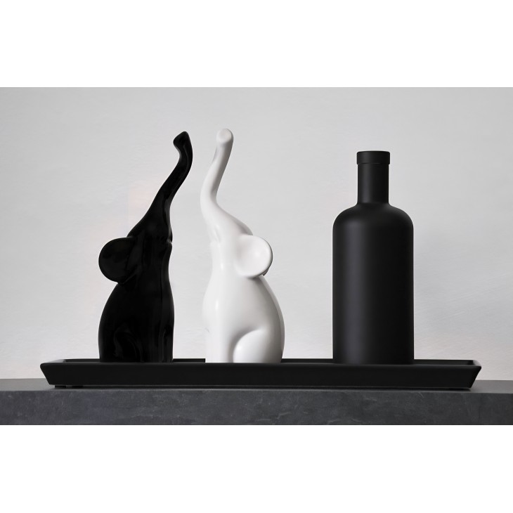 2 db-os dekoratív elefántfigura szett, FeinKnick, fekete-fehér kerámia, harmonikus modern dizájn, 26 cm magas, nappaliba, irodába, beköltözési ajándéknak