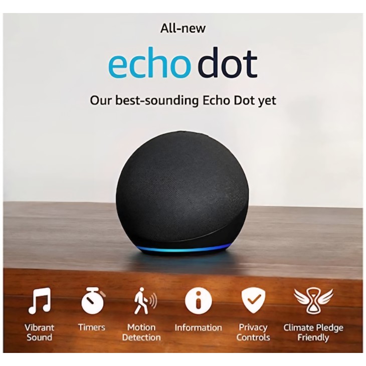 Amazon Echo Dot 5 okoshangszóró, Alexa hangvezérlés, Wi-Fi, Bluetooth, fekete