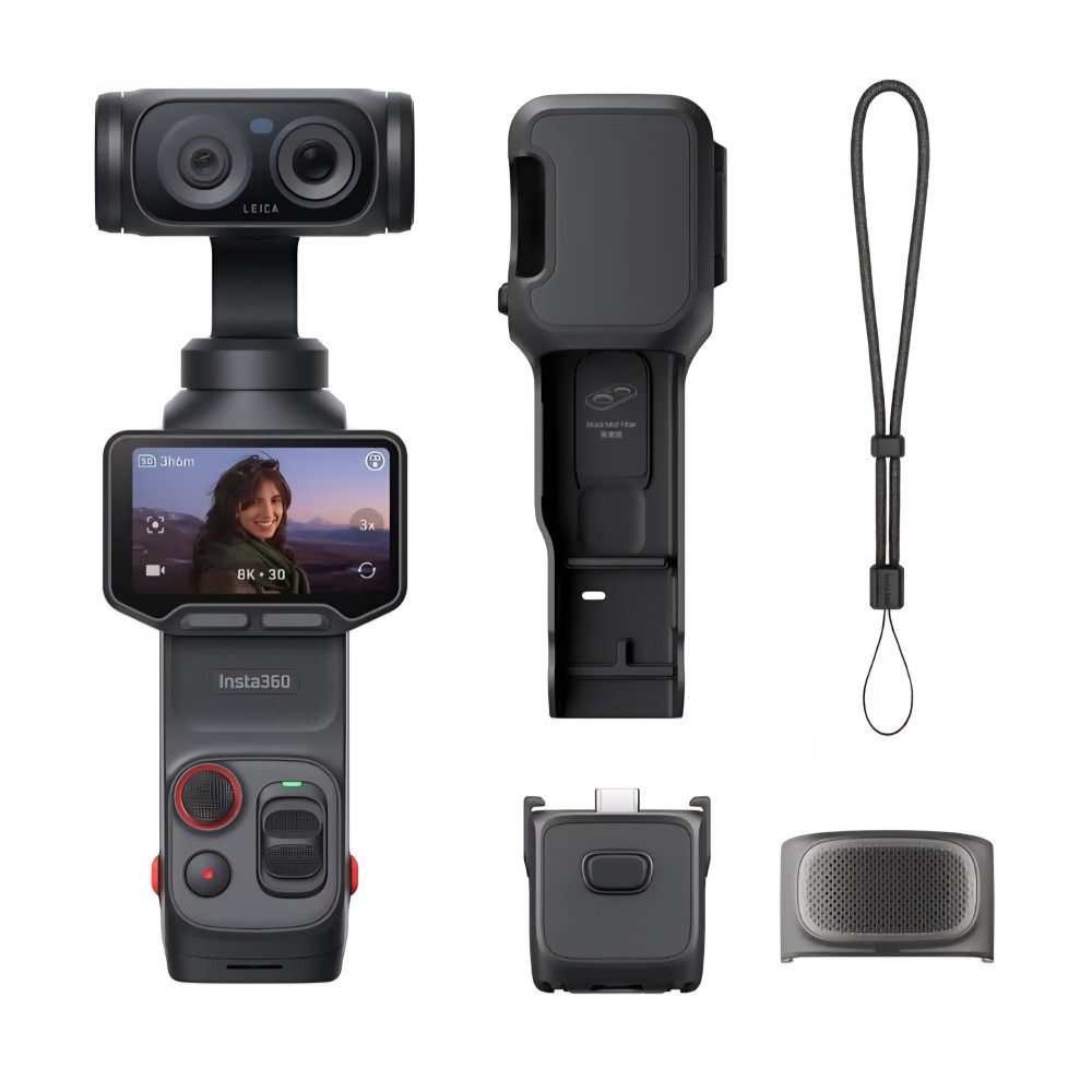 Insta360 Luna Ultra vlogoló kamera, 8K, dupla Leica objektívvel, 12x zoommal, 1"-es érzékelővel, 2"-es levehető érintőképernyővel, gimballal, tripla AI chippel, éjfekete, 7-8 napos szállítással