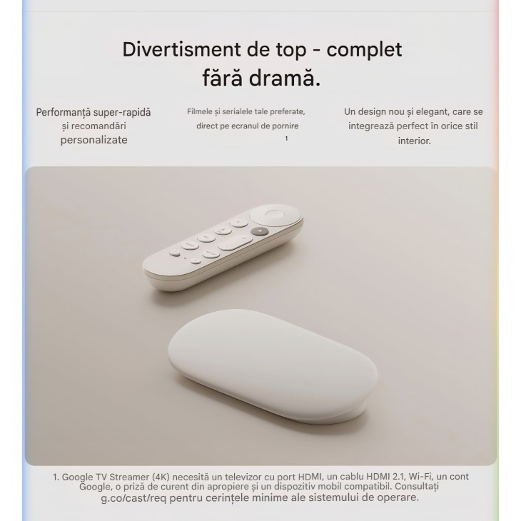 Google TV Streamer 4K médialejátszó, 32 GB, 4K HDR streaming, hangvezérléses távirányító, Google TV, porcelán, szállítás 10-12 nap