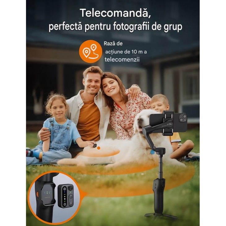 Hohem iSteady X3 SE Plus okostelefon gimbal stabilizátor, 3 tengelyes stabilizálás, levehető távirányító, kihúzható rúd, 11 órás akkumulátor-üzemidő, vlogoláshoz, 7-9 napos szállítás