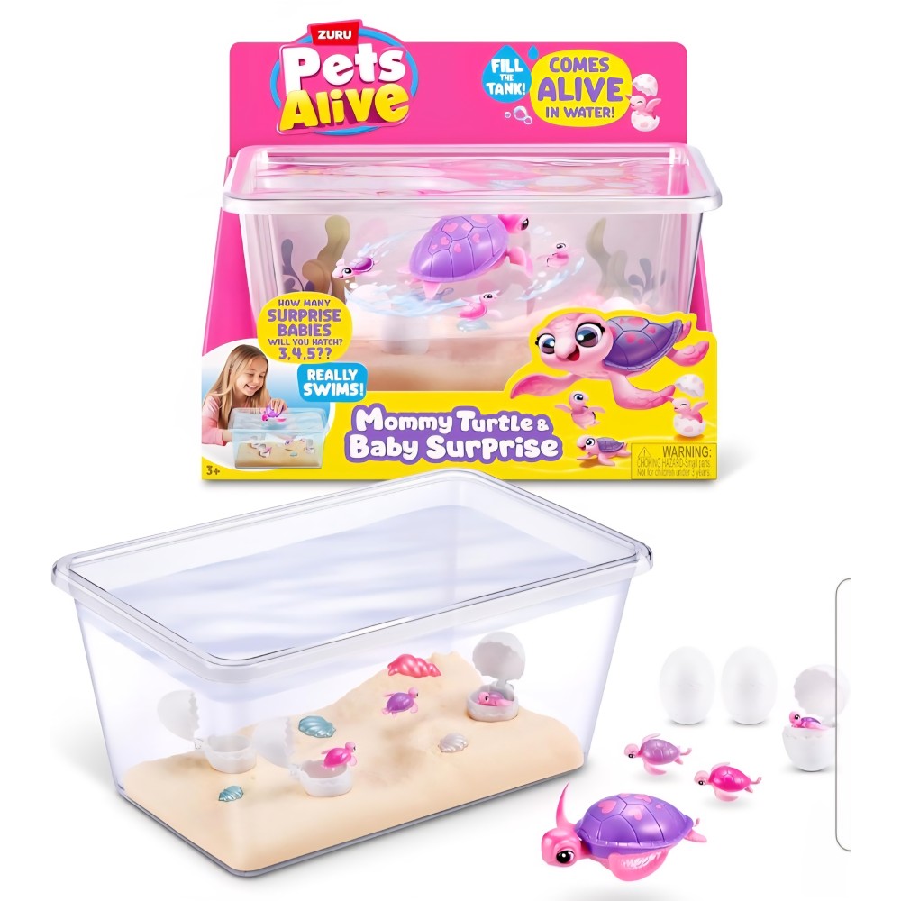 Interaktív teknős játék csibékkel, élő háziállatok, meglepetés mama teknős a ZURU-tól, robotika, fények és hangok
