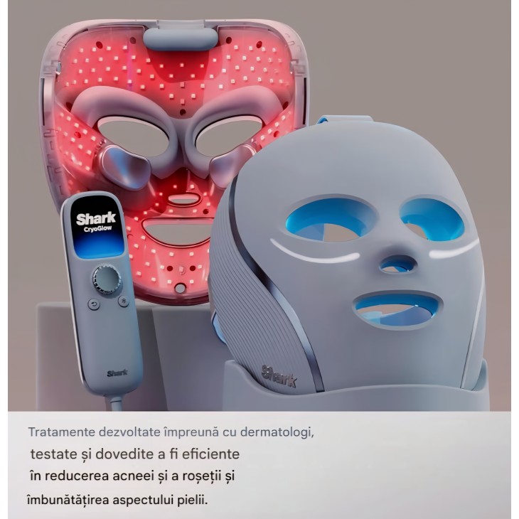 LED arcmaszk, Shark CryoGlow FW312EUPL, fényterápia, hűsítő hatás a szemkörnyékre, öregedésgátló hatás, vörös és kék fény, USB-C tápegység, távirányító, szállítás 7-8 nap