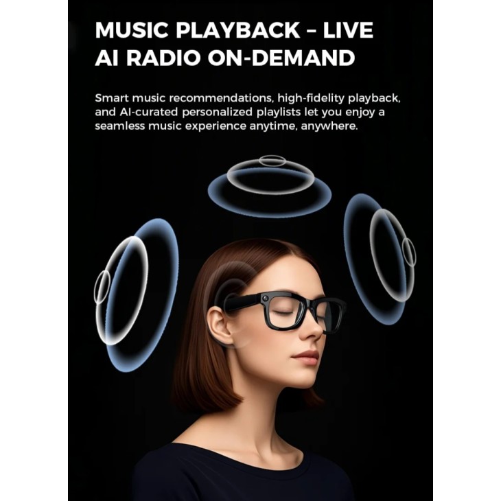 Okosszemüveg videokamerával, Royaltenic M01, FullHD videó, 5MP fotó, AI hangfordítás, WiFi és Bluetooth