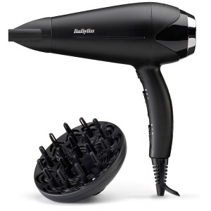 Hajszárító, BaByliss Turbo Smooth D572DE, 2200 W, ionos technológia, 3 hőmérséklet-beállítás, 2 sebességfokozat, nagy diffúzor, fekete