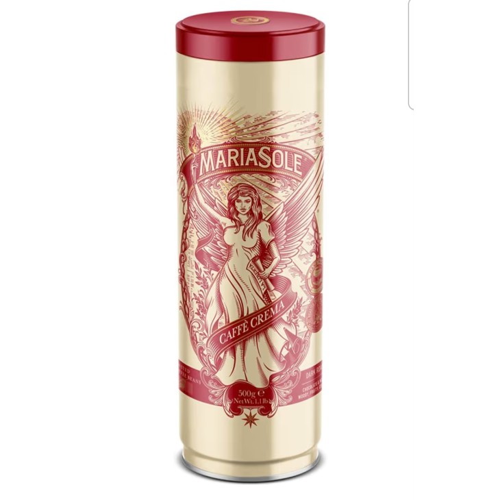 MariaSole Caffè Crema kávébab 500 g, prémium fémdoboz, hagyományos fatüzelésű pörkölés Szicíliában, automata eszpresszógépekhez és portafilterekhez