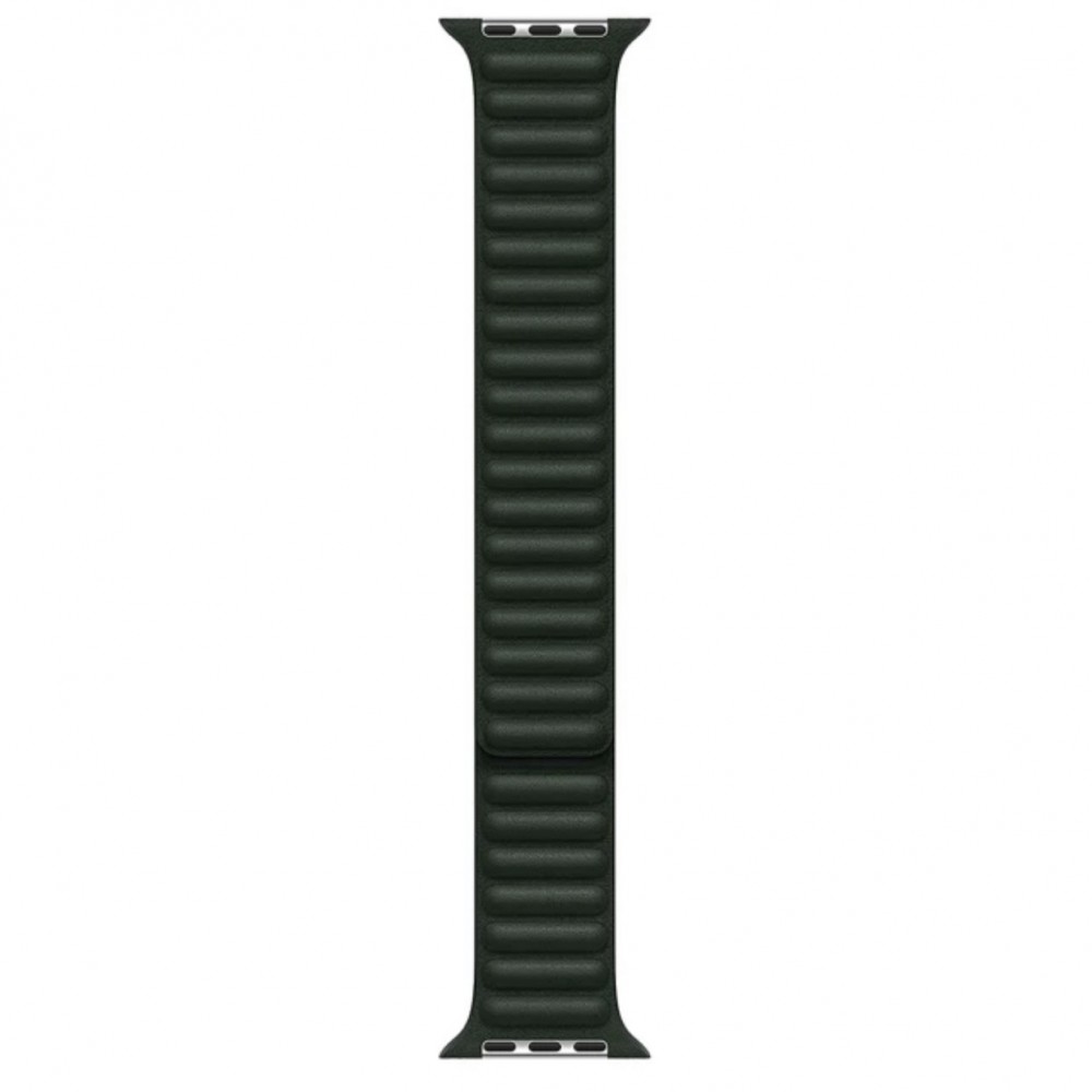 Bőr láncszem modellszíj, THD márka, Apple Watch 45 mm-es 7-es és 8-as sorozathoz, univerzális méret, sötétzöld színű, sequoia zöld