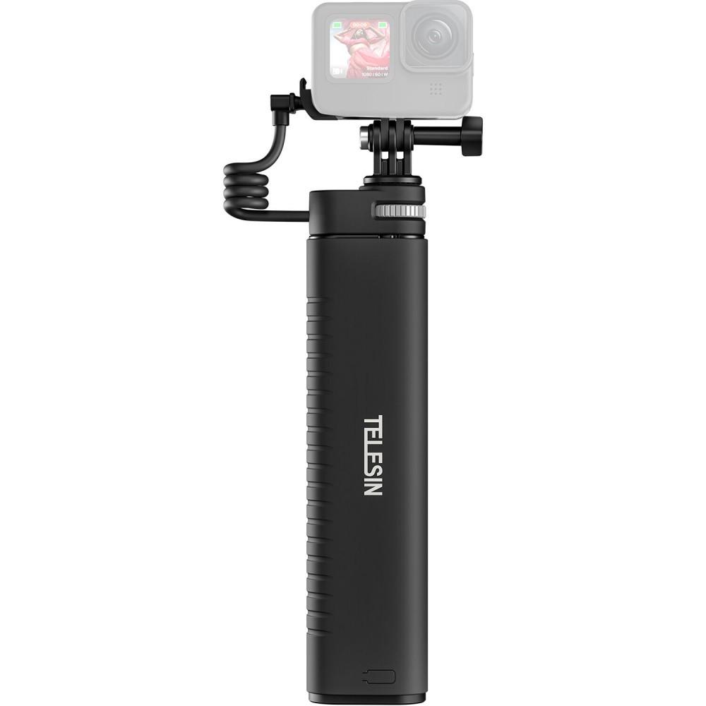 Selfie stick akkumulátorral, Telesin, kompatibilis a GoPro-val, Insta360, DJI Action, hossza 90 cm, IP52 vízálló