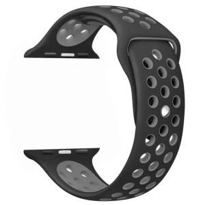 Fekete sportszíj szürke szellőzőnyílásokkal Apple Watch 42/44/45 mm-es M/L méretű 1,2,3,4,5,6,7,8 sorozathoz