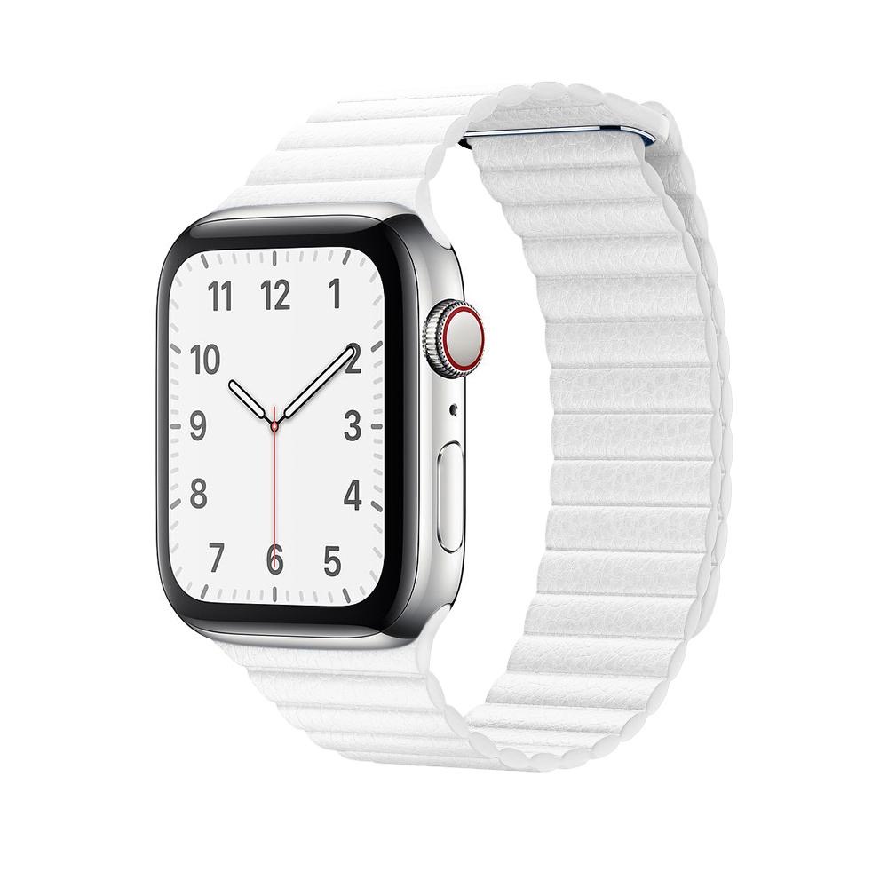 Fehér bőr hurkos szíj Apple Watchhoz 42/44/45 mm, univerzális méret, 1,2,3,4,5,6,7,8 sorozat