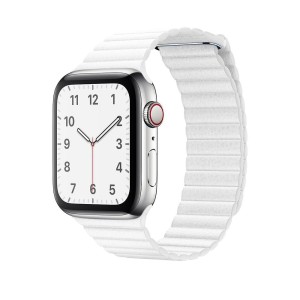Fehér bőr hurkos szíj Apple Watchhoz 42/44/45 mm, univerzális méret, 1,2,3,4,5,6,7,8 sorozat